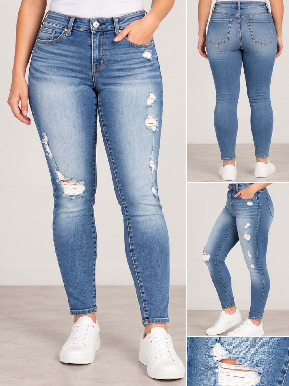 Torrid Sky High Skinny Light Medium Wash Distressed Jeans, Soft Stretch, Sz 16 R